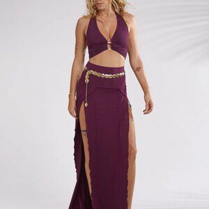 Royal Codes Serpent Tie Top & Aphrodite Scoop Skirt Set in Amethyst Purple, XS/S